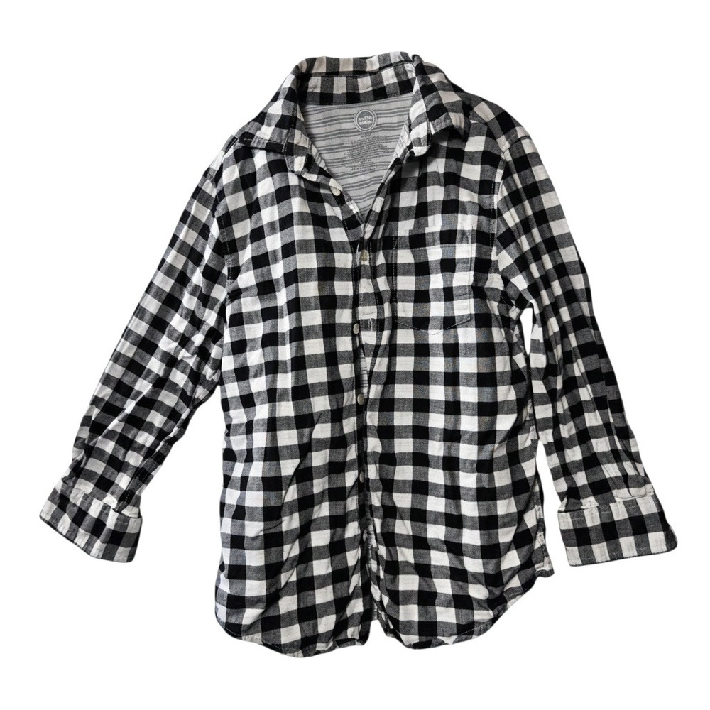 Wonder Nation Girls Black White Buffalo‎ Check Flannel Shirt Size M 8 WB48110